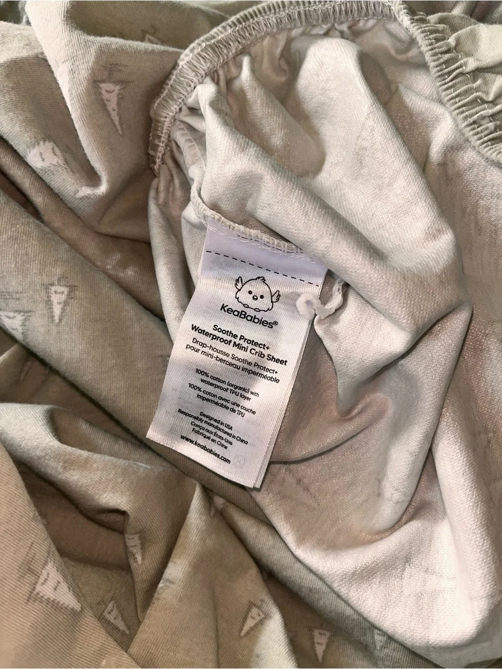 Light Grey Waterproof Mini Crib Sheet with Subtle Tree Pattern